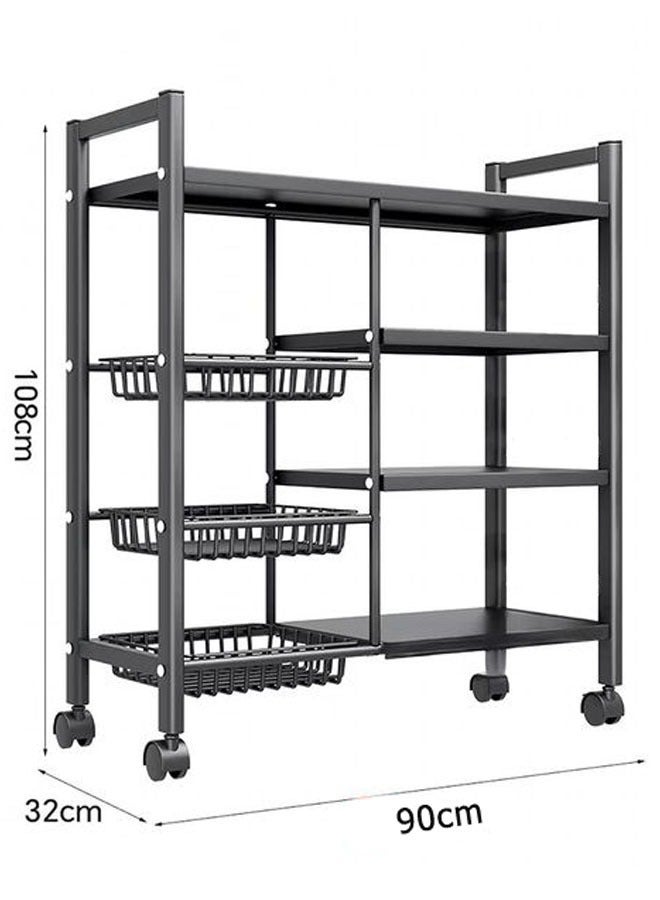BLOOMING TIME 4-Tier Kitchen Racks, Three Mesh Baskets, With Wheels For Easy Movement, Black - Image 1